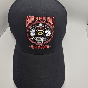 Black Embroidered Cap with Red and White Design